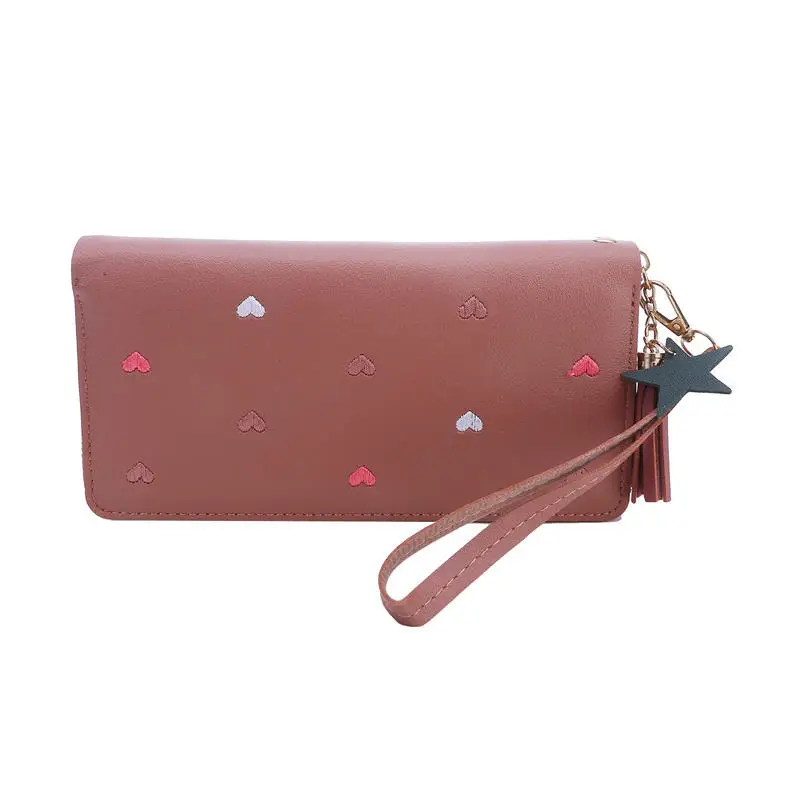 Cartera de mano larga con cremallera y forma de corazón para móvil
