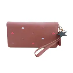 Cartera de mano larga con cremallera y forma de corazón para móvil