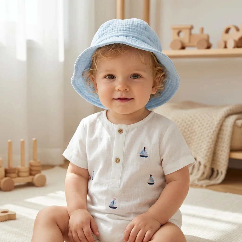 Gorra Panamá de muselina para bebés y niños, algodón suave - imagen 5