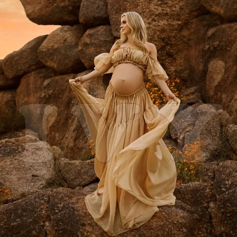 Vestido de maternidad de gasa con volantes para sesión y falda larga - imagen 2