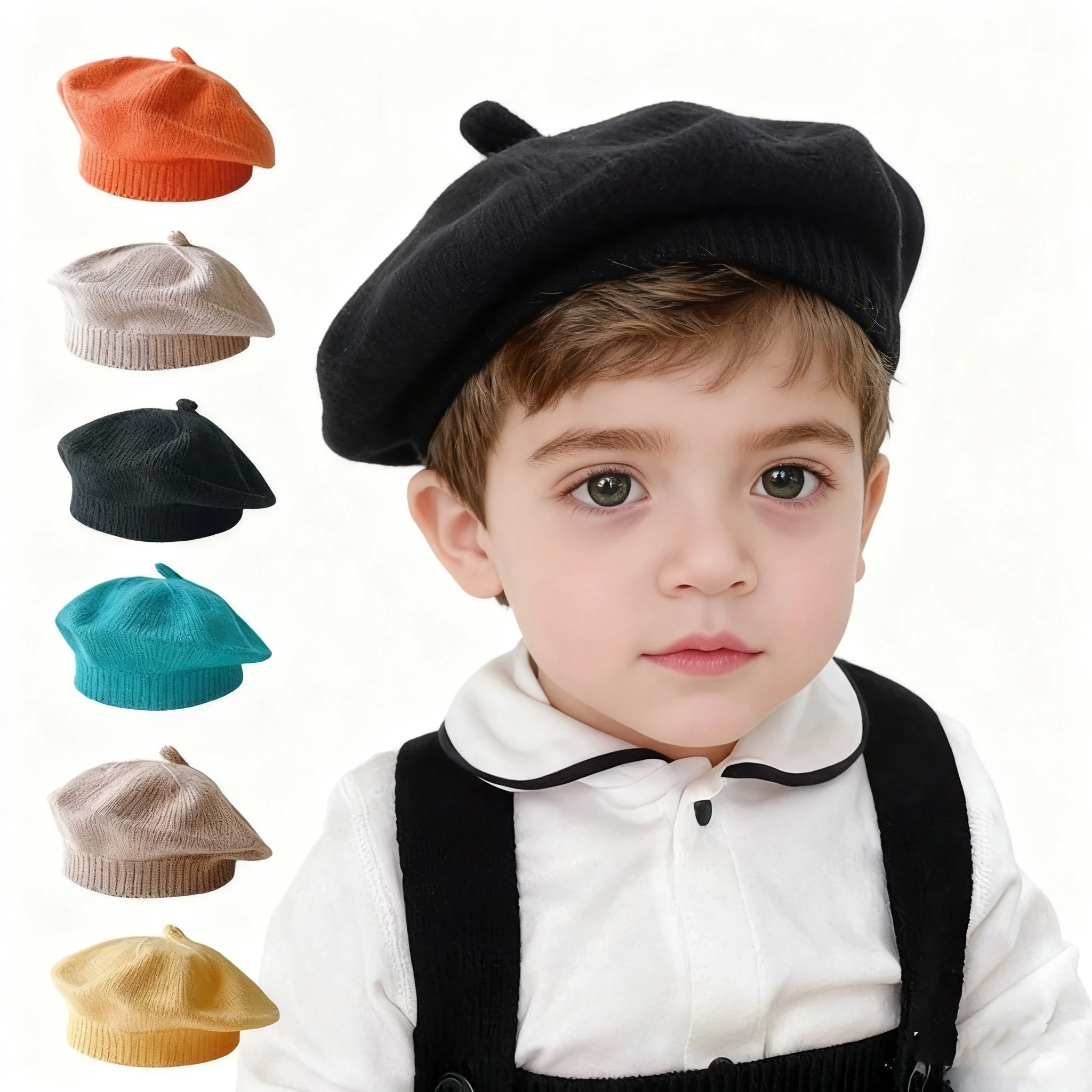 Gorro boina tejido cálido para bebé – color sólido otoño-invierno - imagen 5