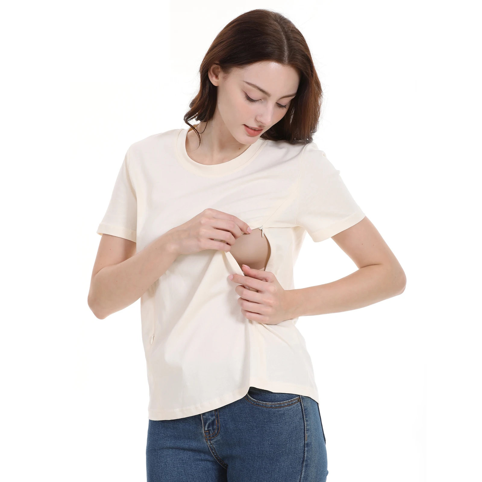 Camiseta de lactancia y maternidad de algodón elástico con cremallera - imagen 4