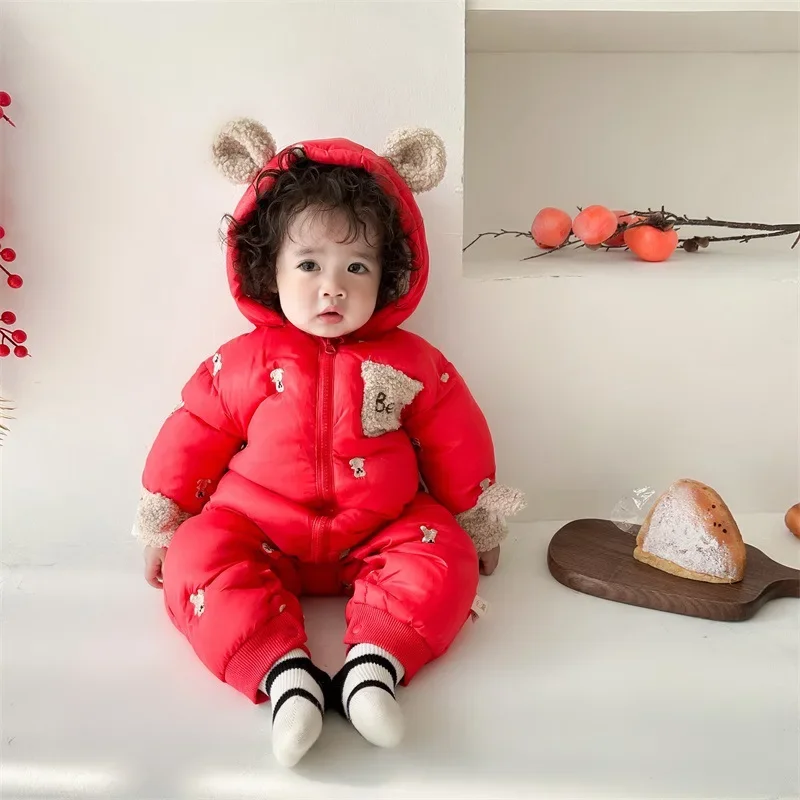 Mono de invierno bebé de lana interior con capucha cálida - imagen 4