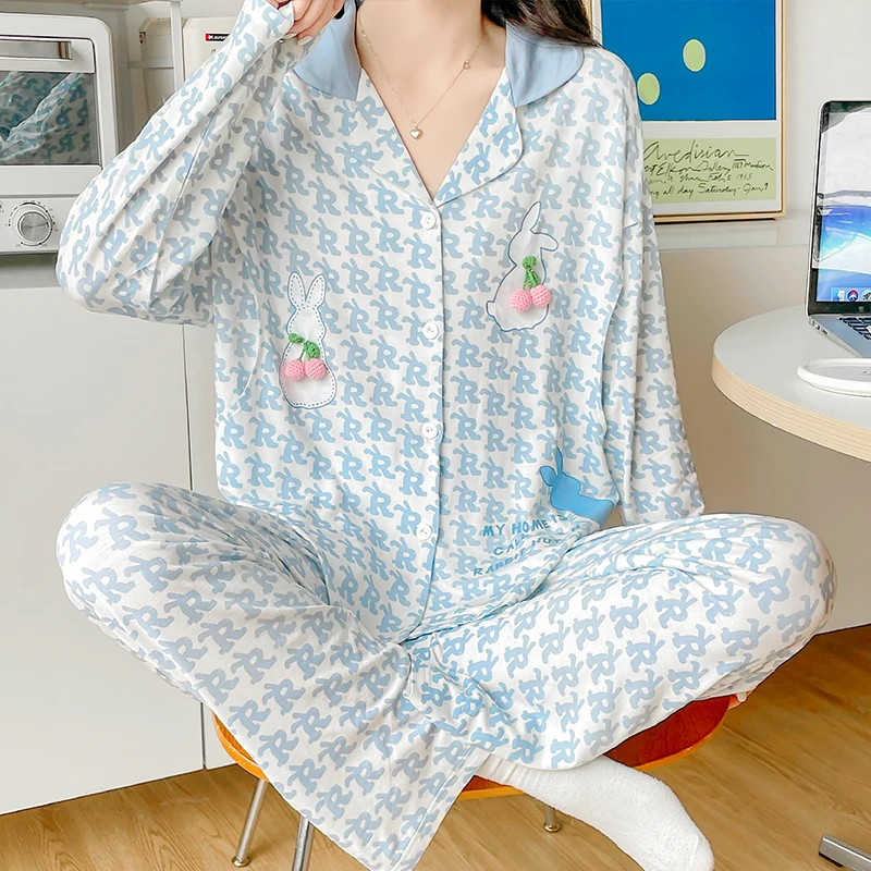 Pijama de lactancia de modal estampado para embarazadas - imagen 3