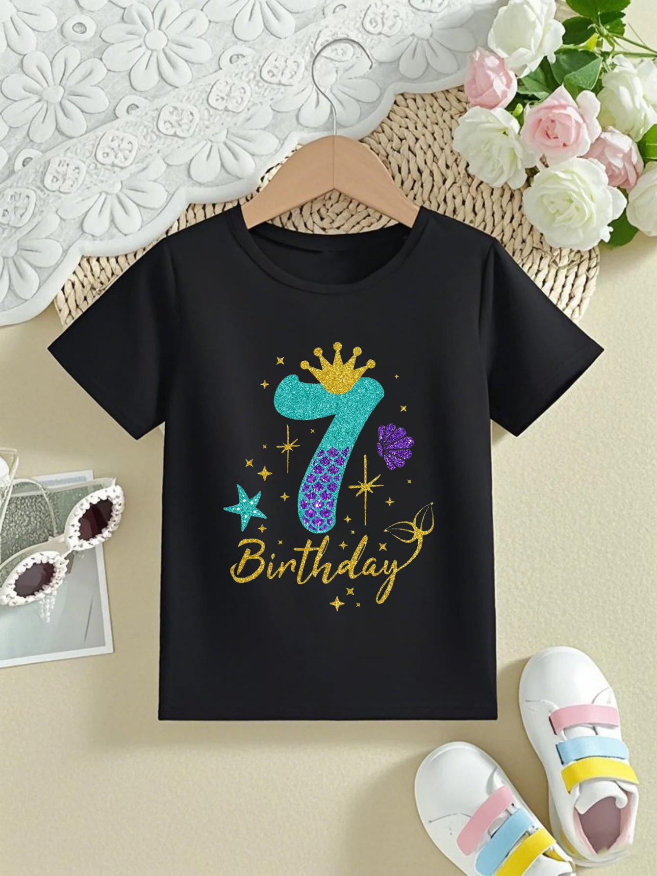 Camiseta de cumpleaños sirena Mermaid Crowm para niña - imagen 3