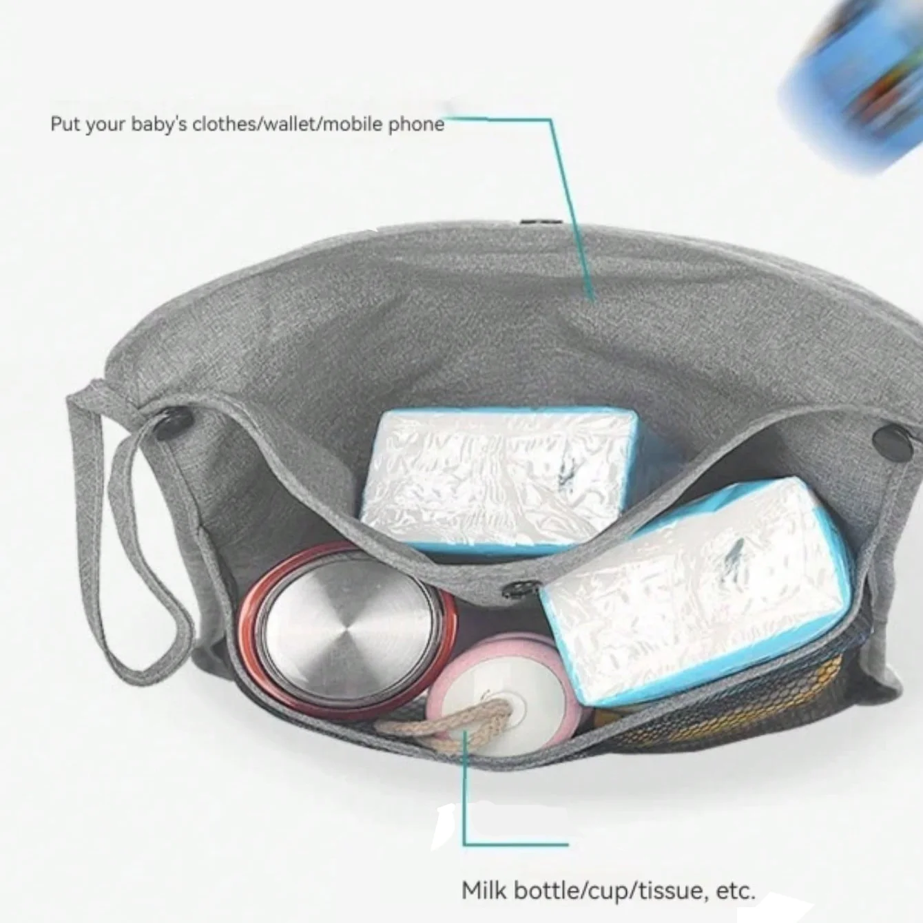 Bolsa colgante de malla para cochecito – Doble capa de almacenamiento - imagen 5