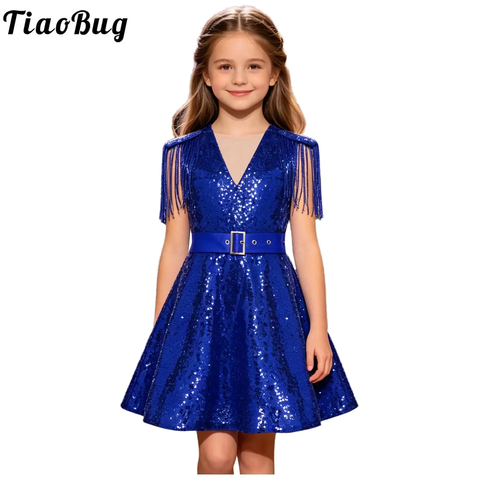 Vestido de fiesta con purpurina para niña, estilo jazz con lentejuelas - imagen 2