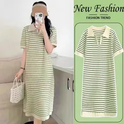 Vestido de embarazo de manga corta con cuello vuelto y lazo