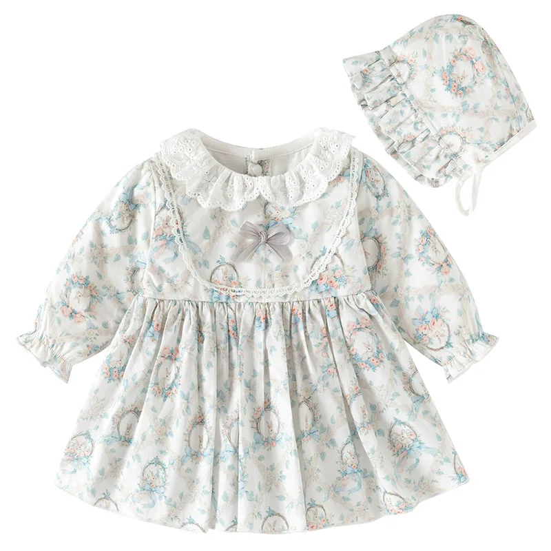Conjunto vestido niña manga larga cuello Peter Pan primavera-otoño - imagen 2