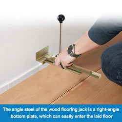 Herramienta de posicionamiento y elevación para suelos de madera maciza, ideal para alisar e instalar suelos de madera. Mecanismo de trinquete de fácil uso.