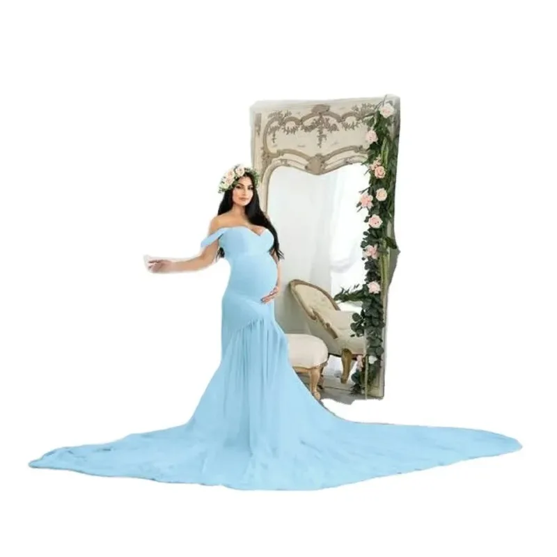 Vestido premamá blanco largo para sesión fotográfica de maternidad - imagen 5