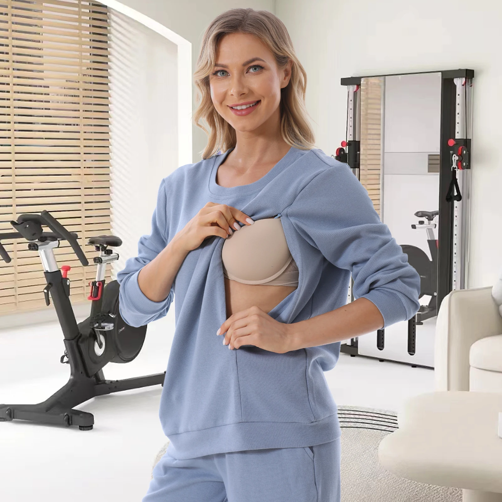 Sudadera de maternidad con capucha - Jersey de lactation para invierno - imagen 3