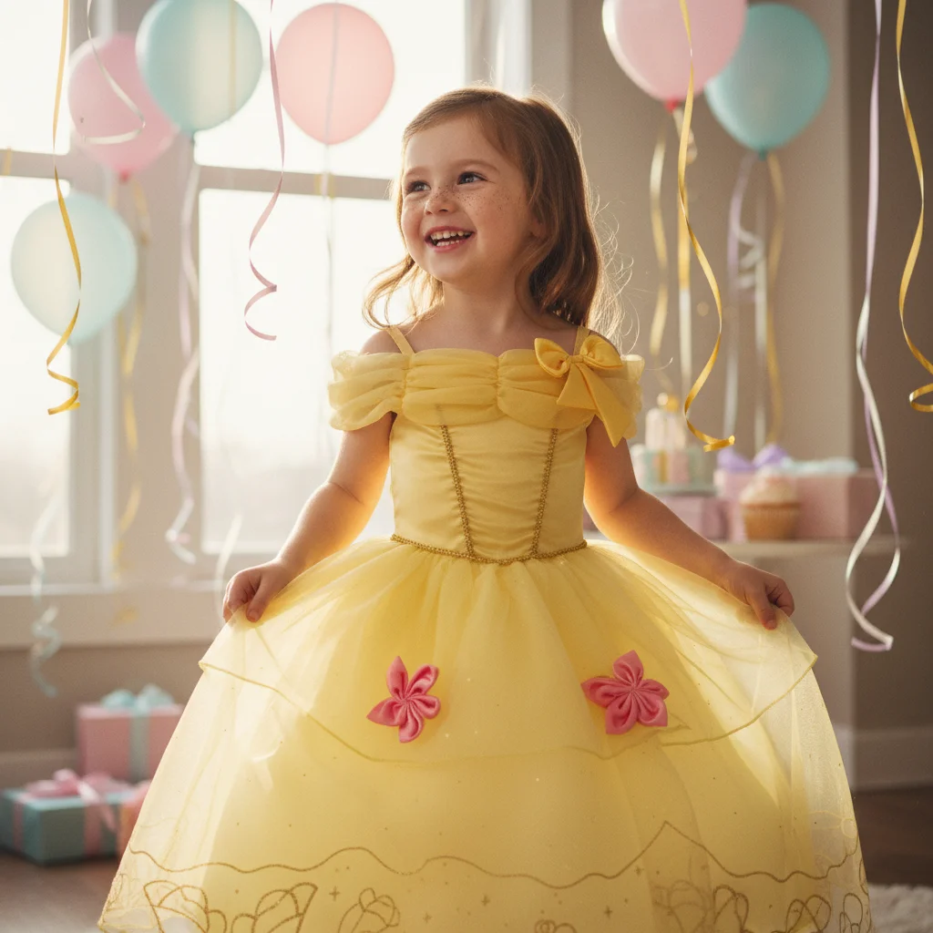 Vestido de niña para boda tul amarillo con lazo