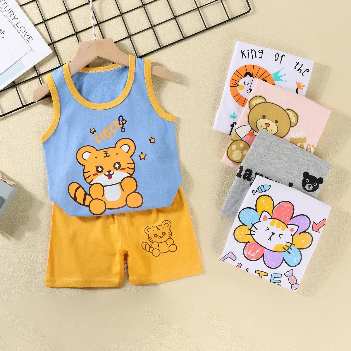Traje de verano de algodón para niños sin mangas estampado tigre - imagen 4