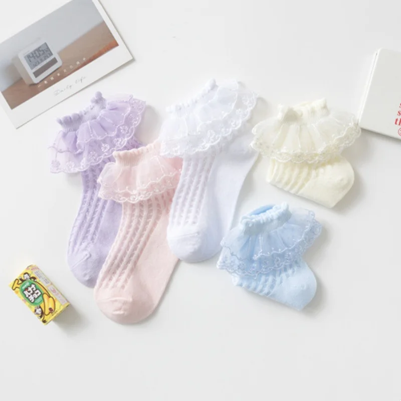 Calcetines altos con encaje de algodón para niña estilo princesa - imagen 3