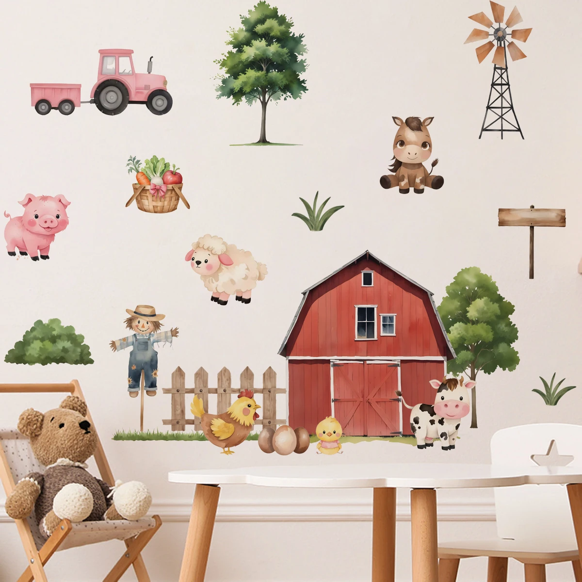 Vinilo decorativo infantil de animales de granja en acuarela - imagen 4