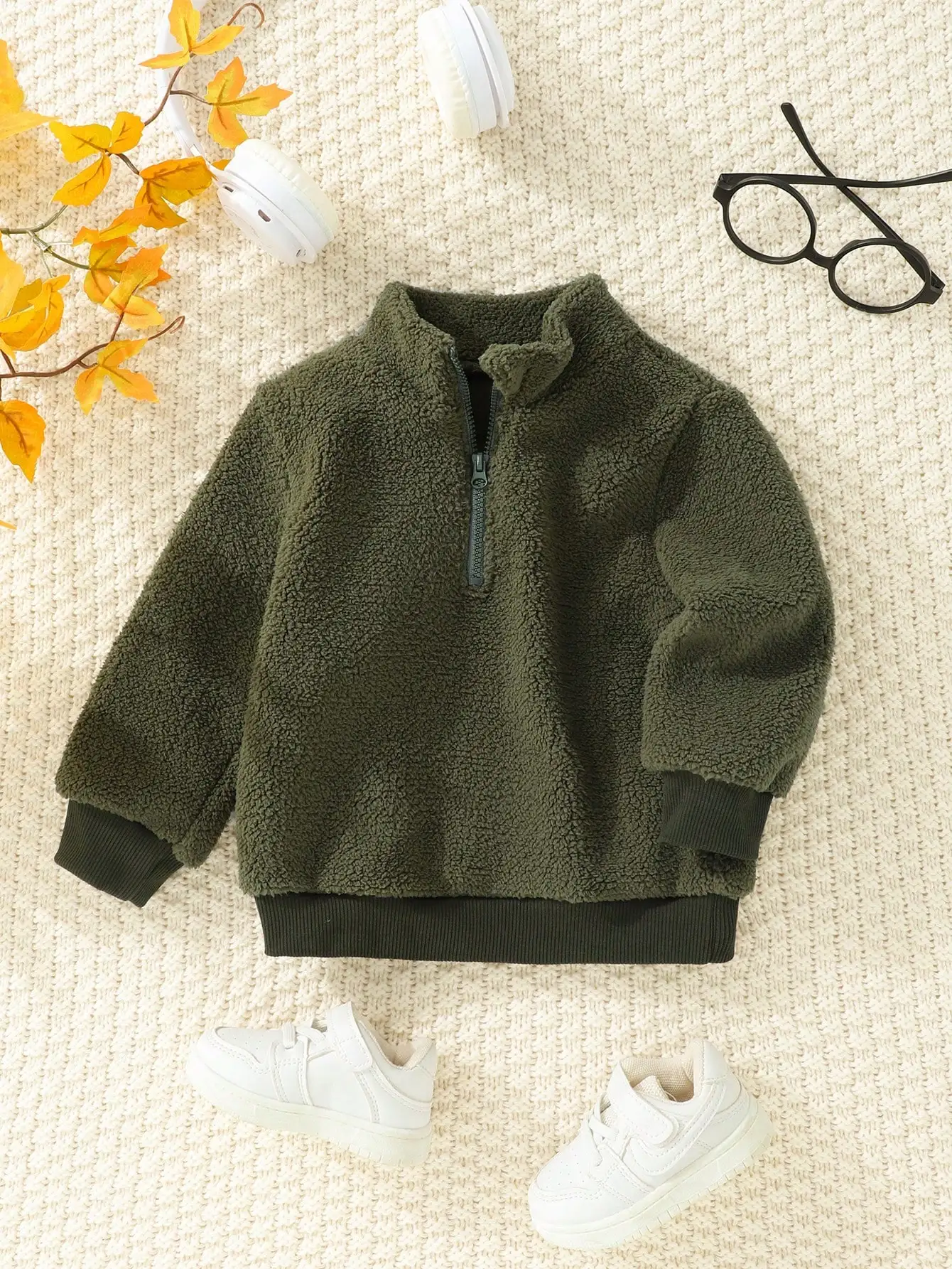 Sudadera de felpa para bebé verde militar de otoño e invierno - imagen 2