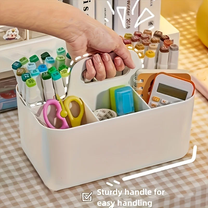 Cesta organizadora de escritorio con asa y portalápices - imagen 4