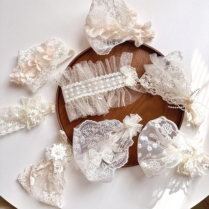 Diadema de encaje calado para bebé de algodón elástico retro