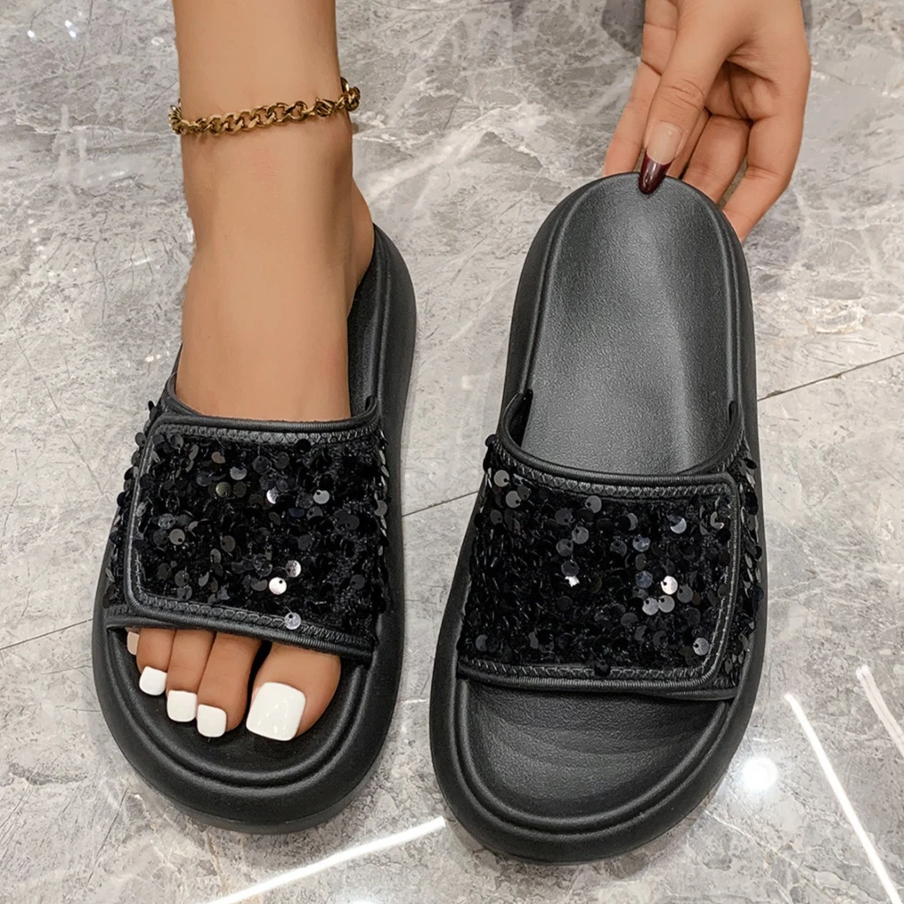 Zapatillas de plataforma negras tipo tobogán para ocio en casa - imagen 2