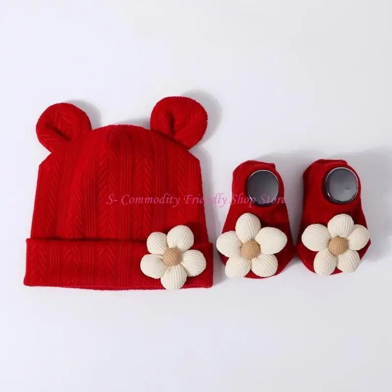 85AE Conjunto gorro y calcetines con orejeras para recién nacido - imagen 2
