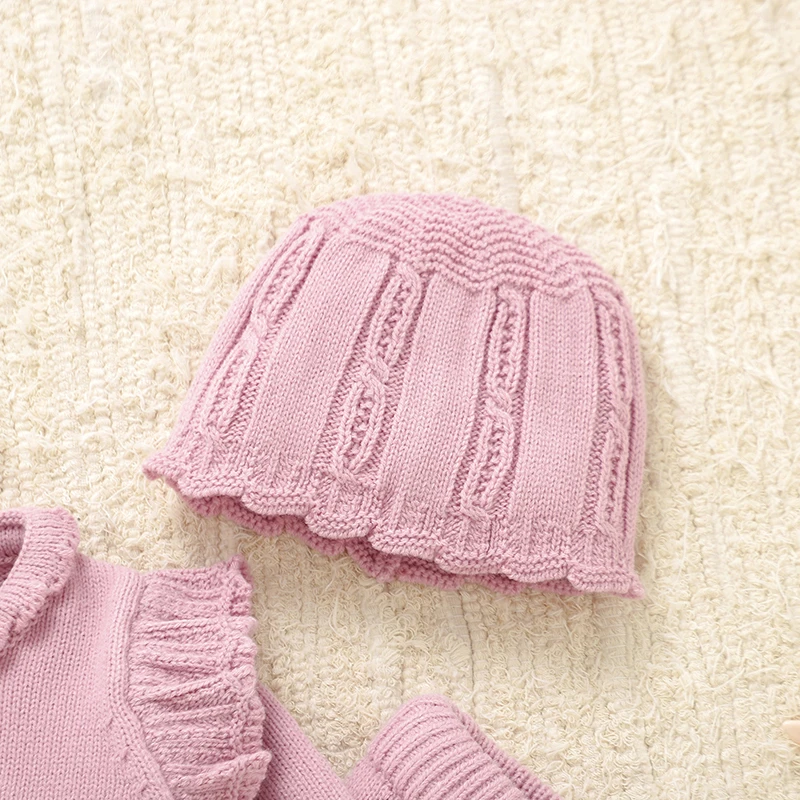 Conjunto de invierno para niña con suéter rosa de manga larga y gorro - imagen 2