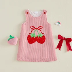 Vestido de verano niña sin mangas con rayas y bordado frutal
