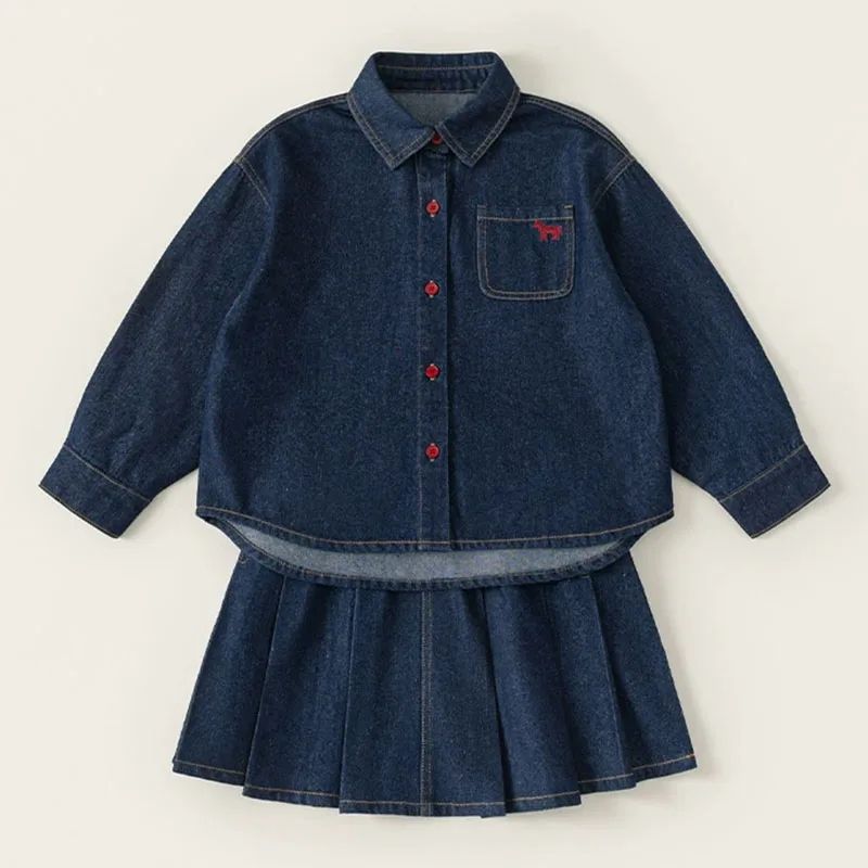 Conjunto de niña mezclilla azul primavera-otoño: top y falda - imagen 2