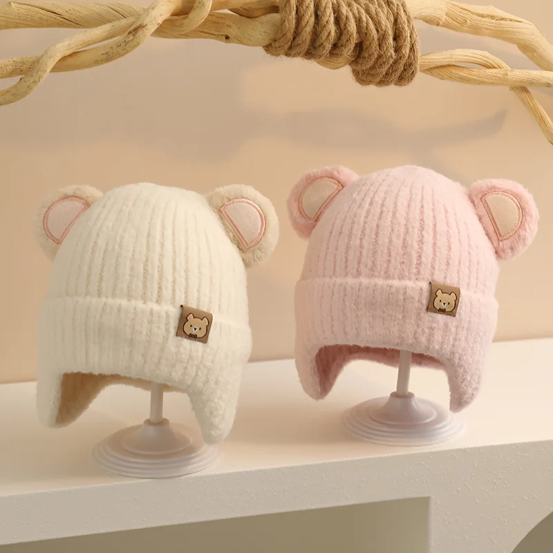 Gorro de punto con orejas de oso y forro polar para niños - imagen 3
