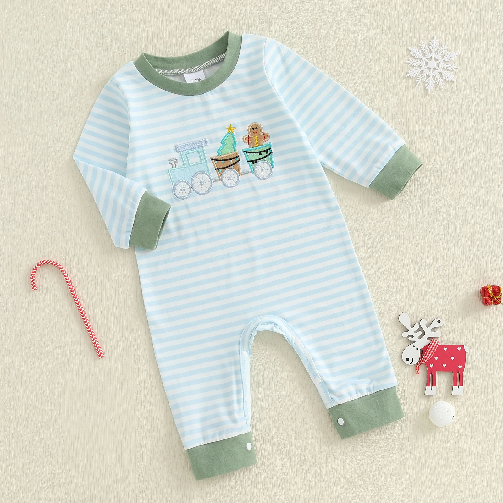 Tregren mameluco bebé recién nacido de rayas bordadas para Navidad - imagen 3