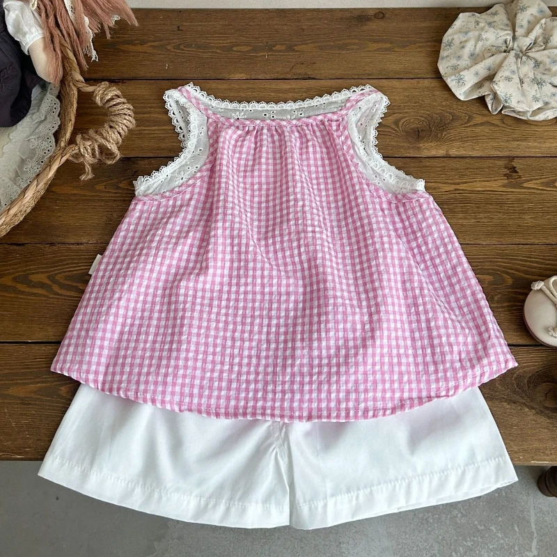 Conjunto de verano niños: chaleco a cuadros y bermudas de algodón - imagen 3