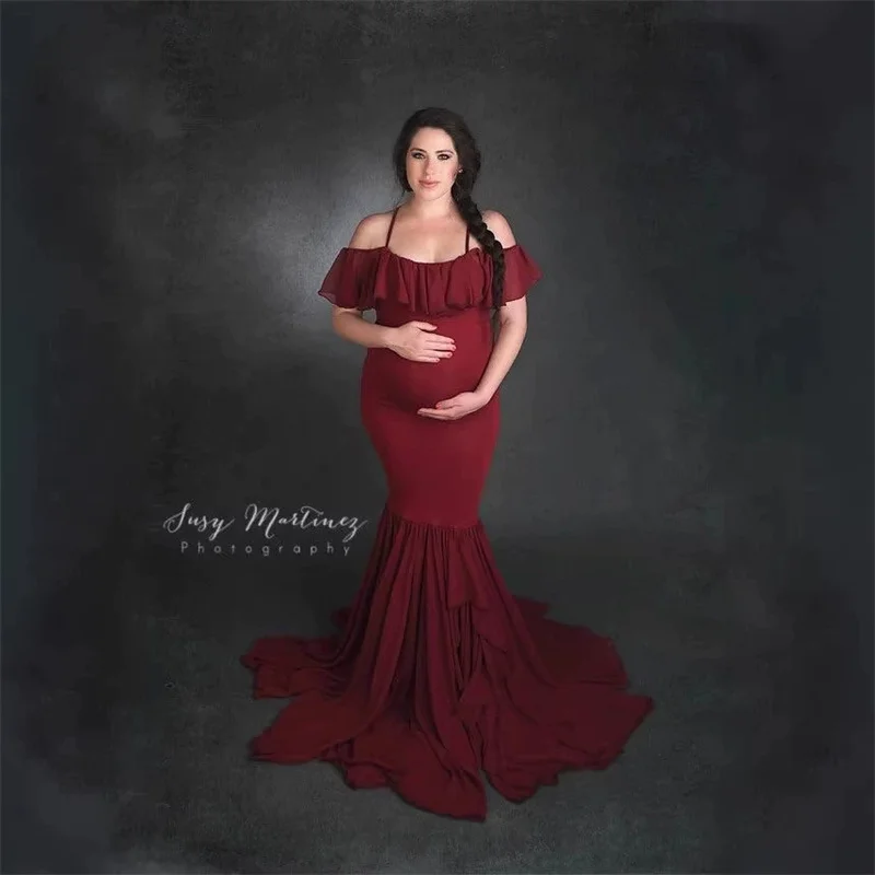 Vestido de maternidad largo manga corta para fotos premamá - imagen 2