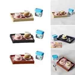 Miniatura de comida para casa de muñecas: bandeja de yogur y helado