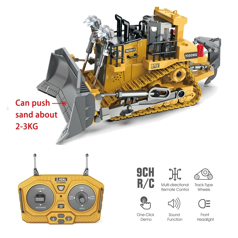 Excavadora a control remoto sobre orugas para niños, Bulldozer - imagen 4