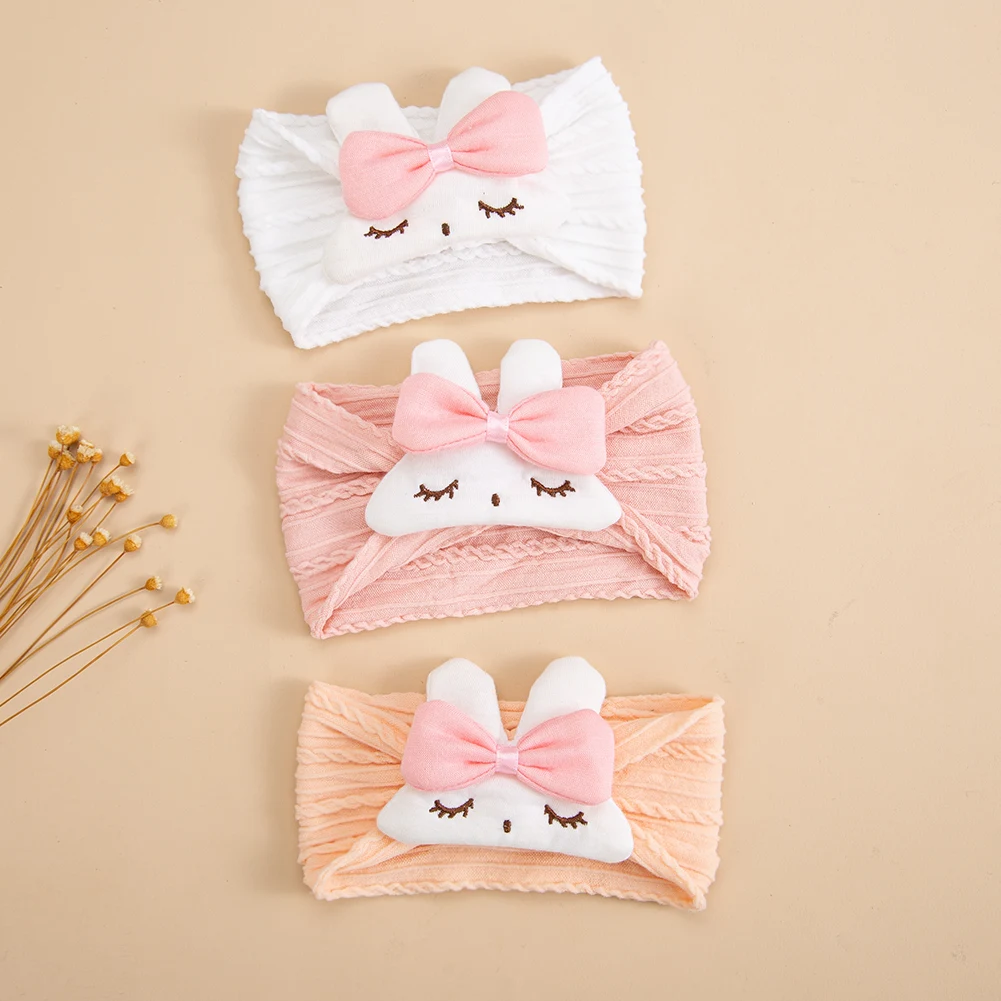 Diademas elásticas para bebé en nailon suave con dibujo de conejo