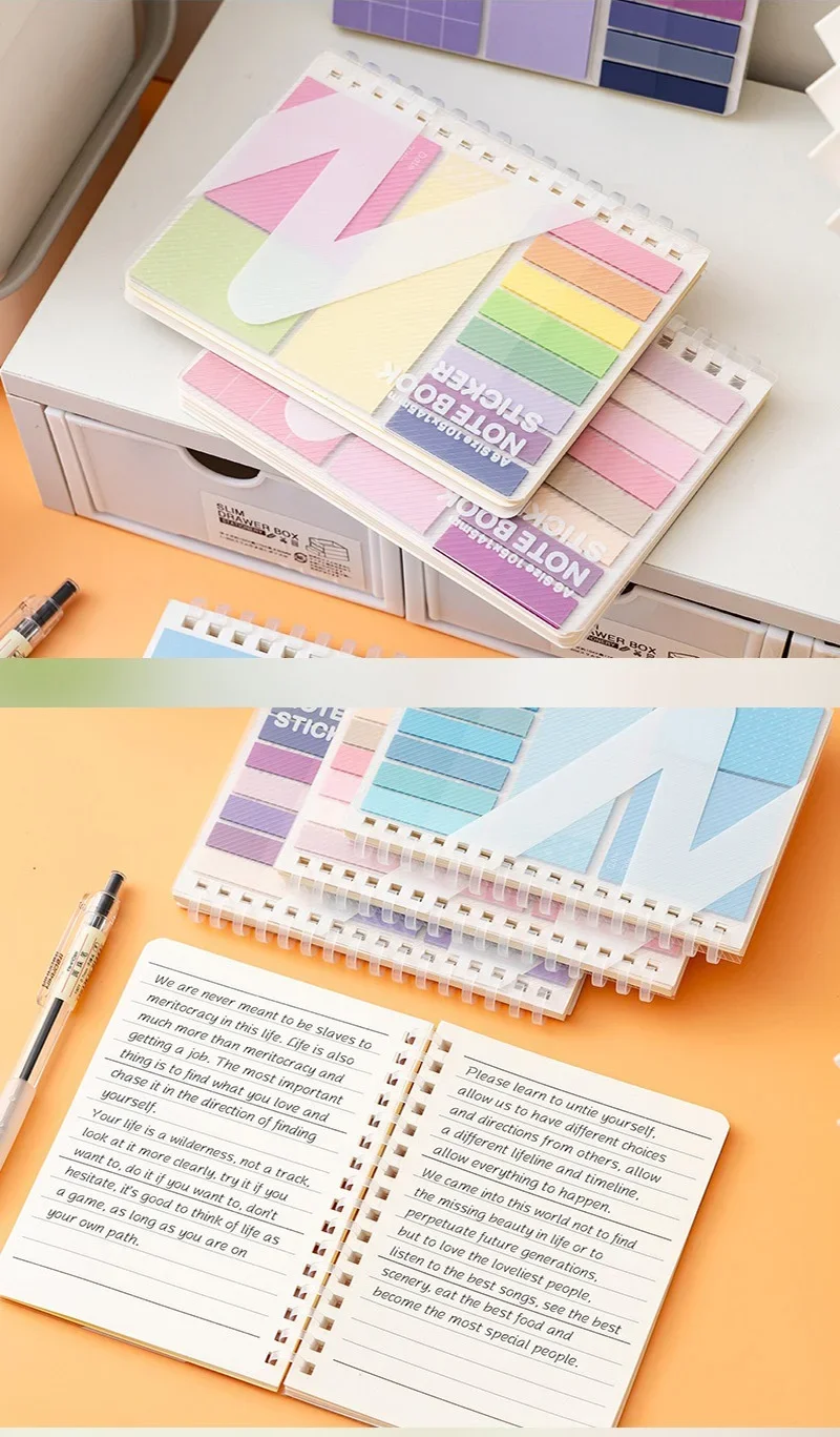 Ejemplo de uso con notas de colores y pestañas colocadas