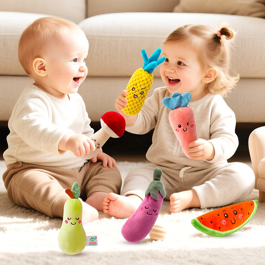 Sonajeros de peluche con mordedor suave frutas y verduras - imagen 3