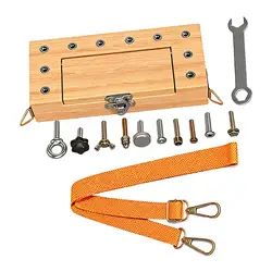 Juego de herramientas de madera con destornillador y correa