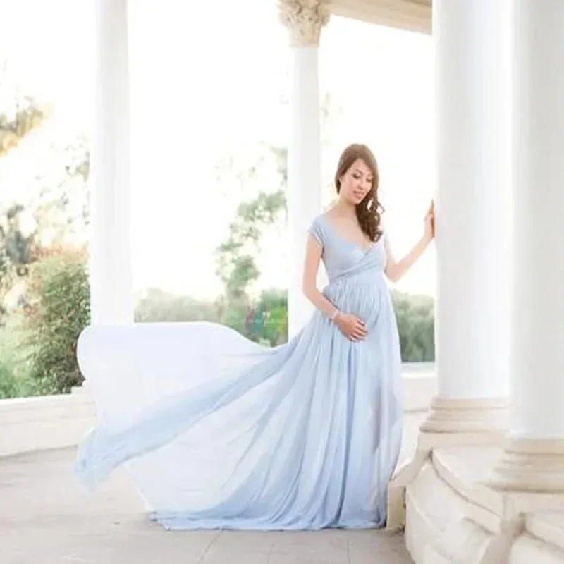 Vestido largo de gasa para embarazada – Sesión de fotos maternidad - imagen 4