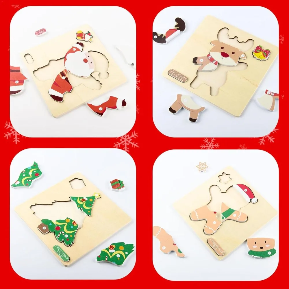 Rompecabezas de madera infantil Navidad con Papá Noel y reno