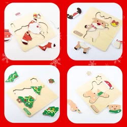 Rompecabezas de madera infantil Navidad con Papá Noel y reno