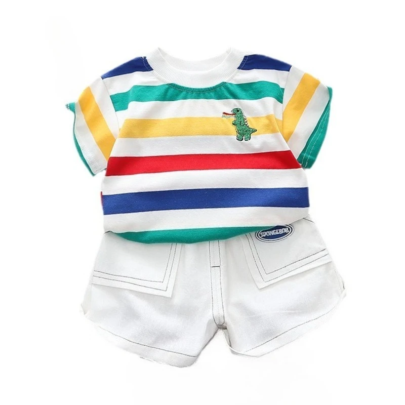 Conjunto de bebé verano con camiseta a rayas y shorts para niño - imagen 5
