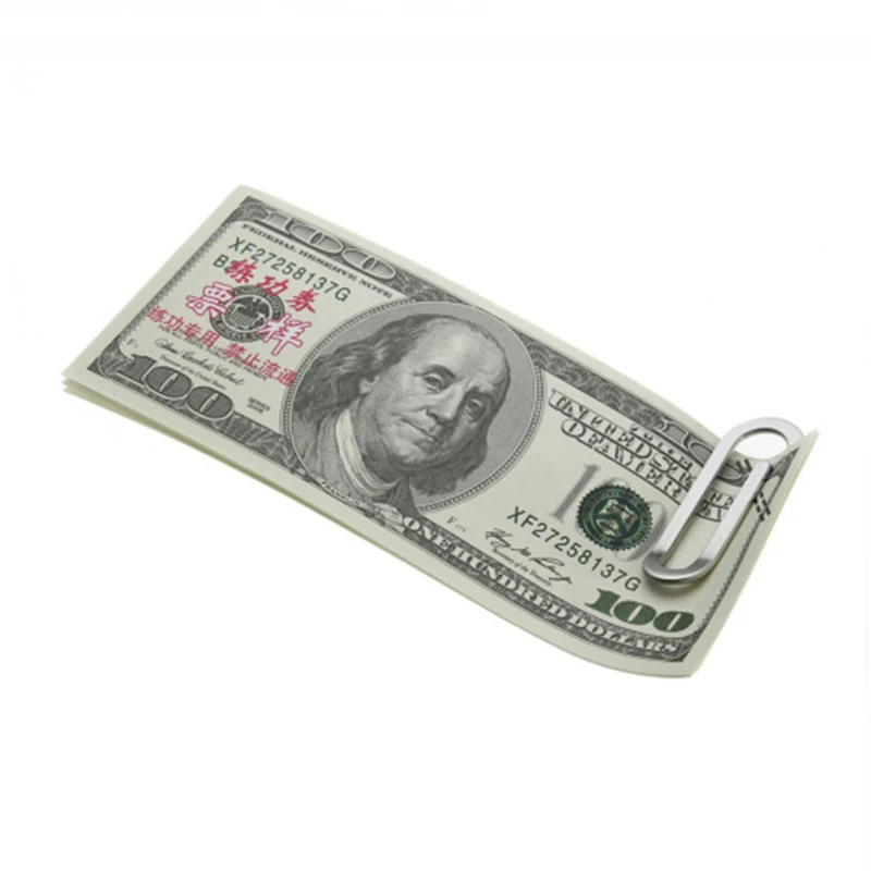 Pinza para billetes y tarjetas de acero inoxidable plateada