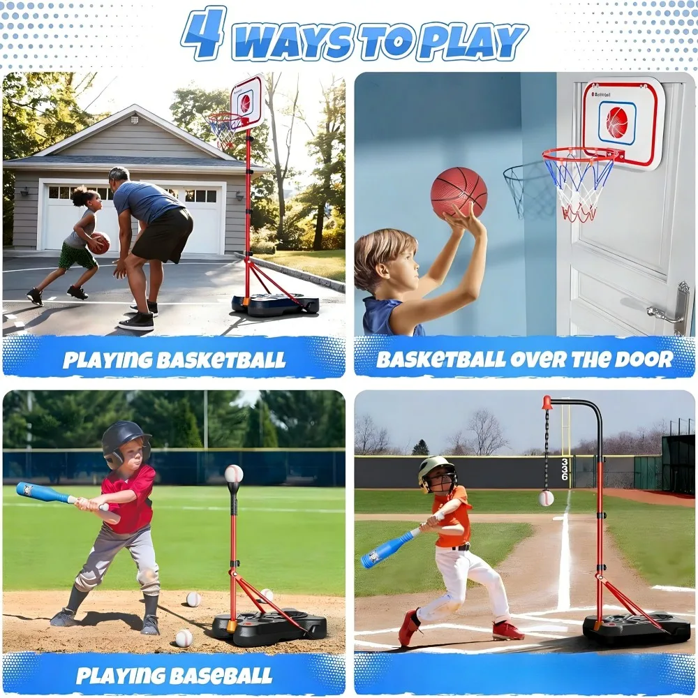 Aro de baloncesto ajustable y teeball para niños – set exterior - imagen 3