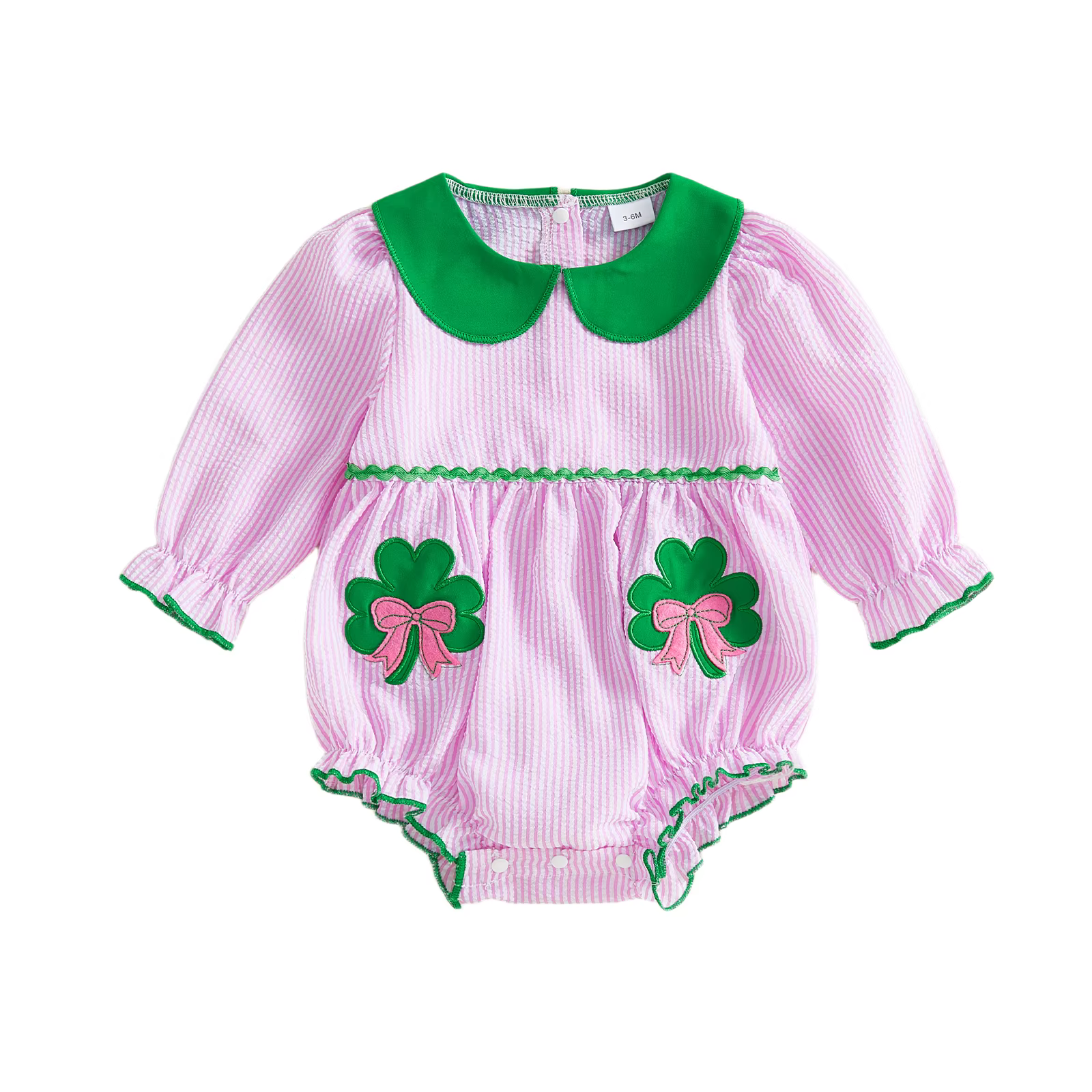 Mono de bebé niña irlandés con trébol bordado y lazo - imagen 2