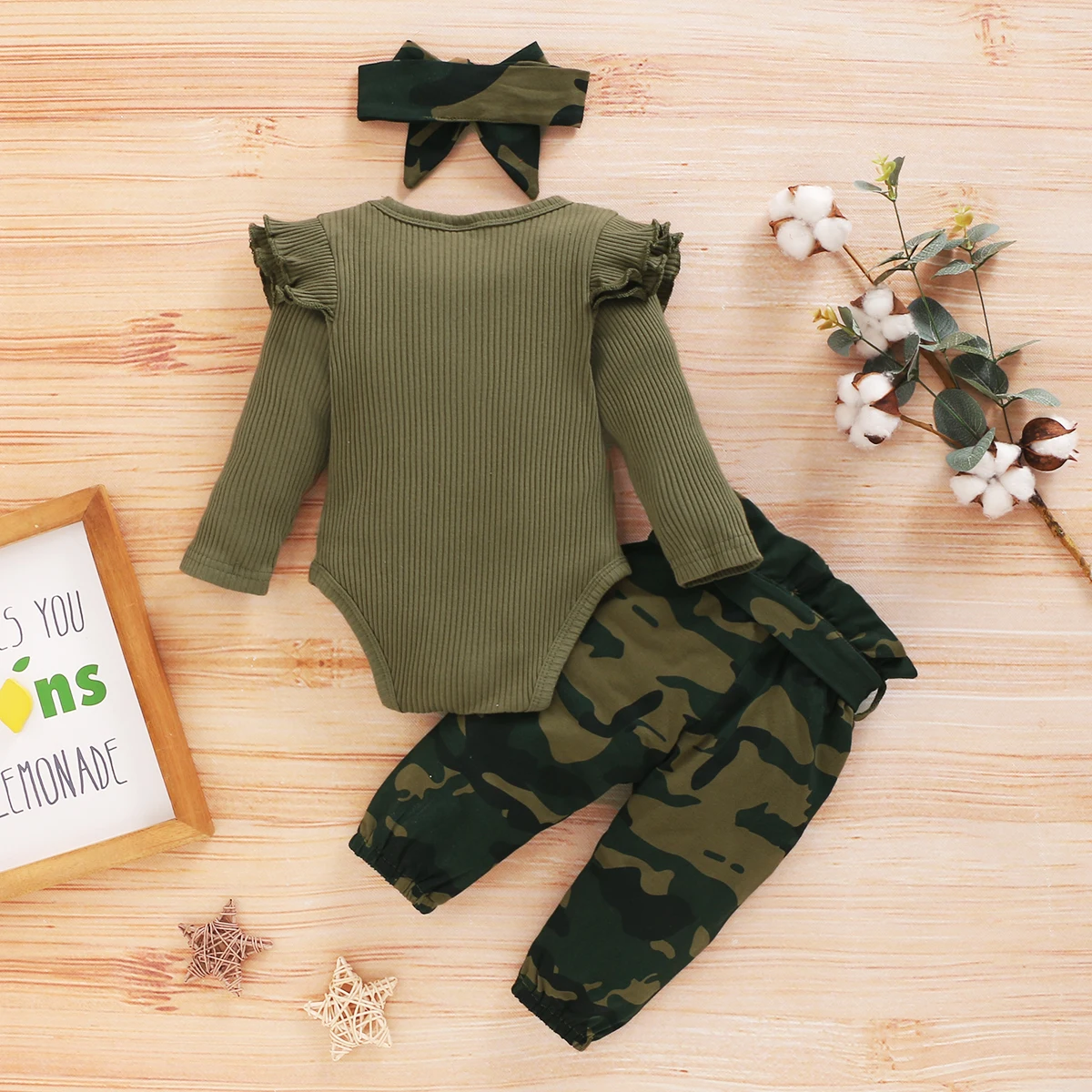 Conjunto bebé camuflaje de punto con diadema – manga larga, otoño - imagen 4