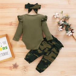 Conjunto bebé camuflaje de punto con diadema – manga larga, otoño