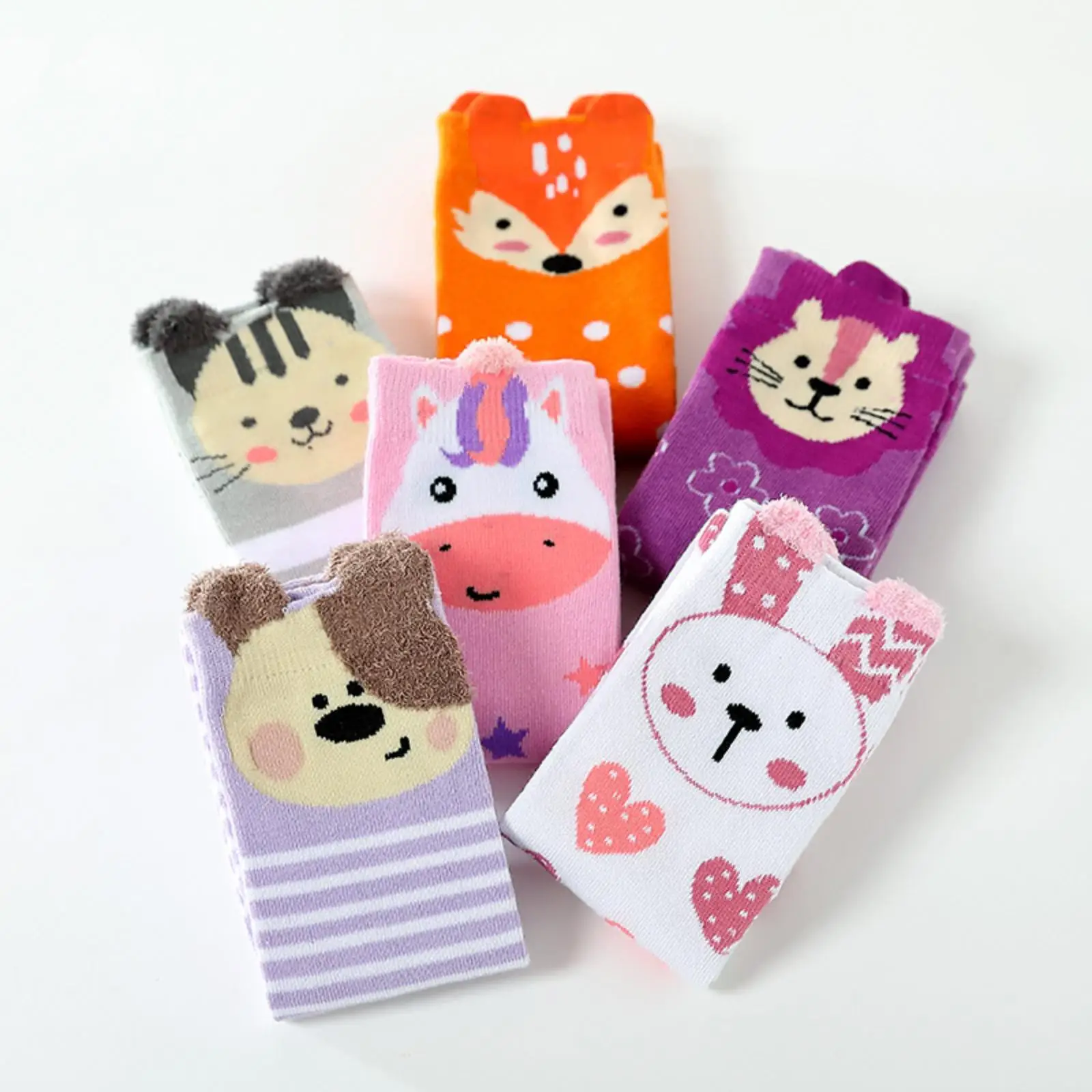 Calcetines altos en algodón suave con estampado de animales para niñas - imagen 2