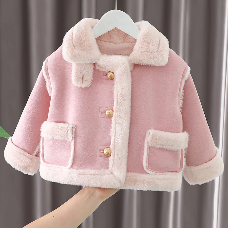 Abrigo de lana tipo gamuza cálido para niño en rosa - imagen 2