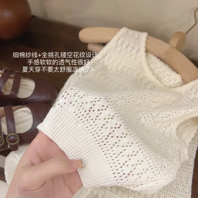 Conjunto de verano para niña de encaje calado con pantalón ancho - imagen 3